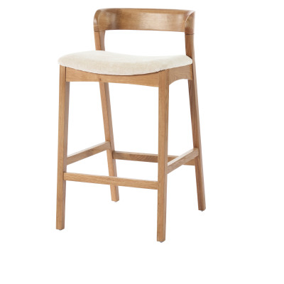 TINO-Tabouret de bar en Chêne massif et tissu Bliss Ecru