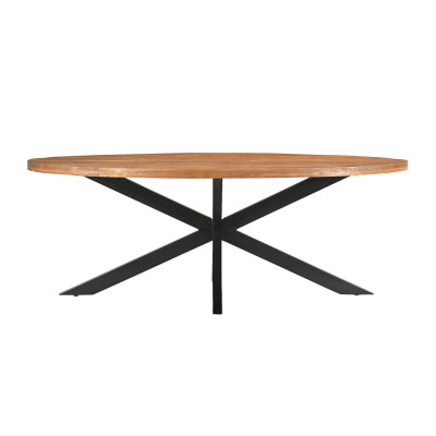 BARI-Table à manger Ovale 8/10 p L.210 cm, Manguier et métal noir