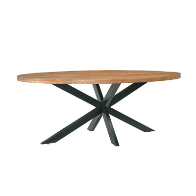 BARI-Table à manger Ovale 8/10 p L.210 cm, Manguier et métal noir