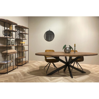 BARI-Table à manger Ovale 10/12 p L.240 cm, Manguier et métal noir