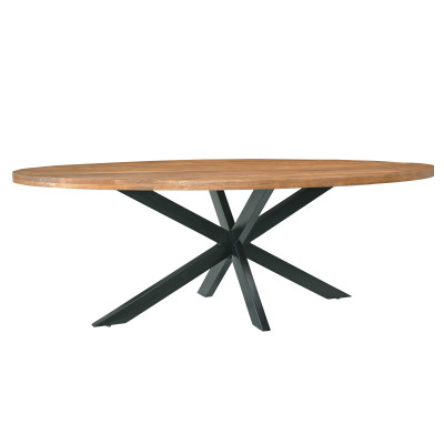 BARI-Table à manger Ovale 10/12 p L.240 cm, Manguier et métal noir