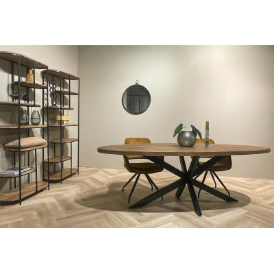 BARI-Table à manger Ovale 6 personnes, L160 cm, Manguier, métal noir