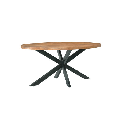 BARI-Table à manger Ovale 6 personnes, L160 cm, Manguier, métal noir