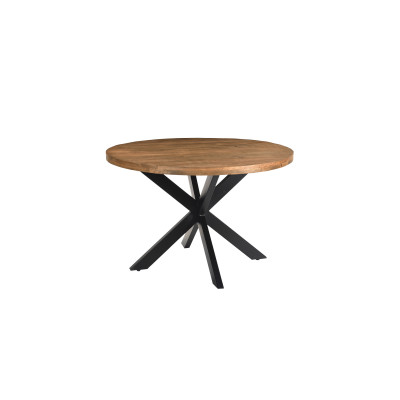 BARI-Table à manger Ronde 4 personnes L120 cm Manguier et métal noir