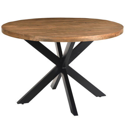 BARI-Table à manger Ronde 4 personnes L120 cm Manguier et métal noir