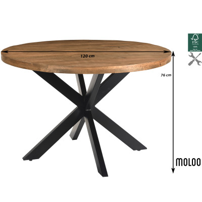 BARI-Table à manger Ronde 4 personnes L120 cm Manguier et métal noir
