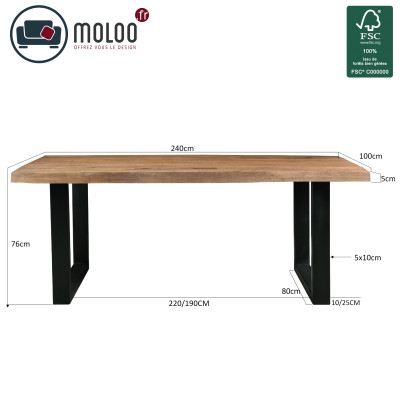 MANAUS-Table repas L.240 cm-10/12 p, Manguier "Tree top" et Archi noir