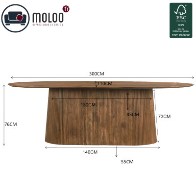 SIENNE-Table à manger Ovale 12 p et +, L.300 cm, Manguier massif