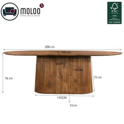 SIENNE-Table à manger Ovale 6/8 personnes, L.200 cm, Manguier massif