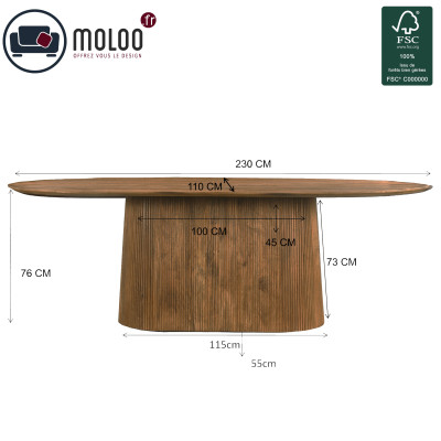 SIENNE-Table à manger Ovale 8/10 personnes L.230 Manguier massif