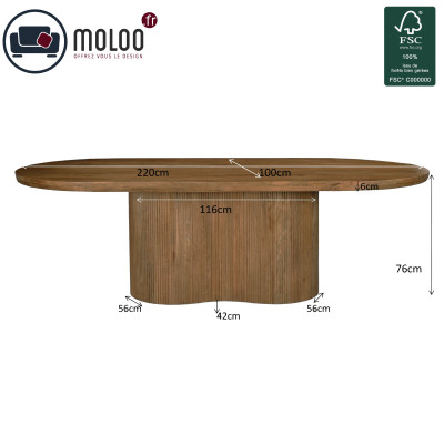 SEVILLE-Table à manger Ovale 8/10 personnes L.220 cm, Manguier