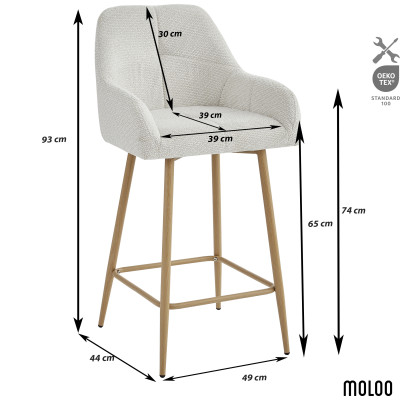 LEA-Fauteuil de bar en tissu Ikon Coloris Lin et métal chêne (x2)