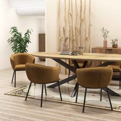 ALVIN-Sillón de mesa de tela Luxury mostaza