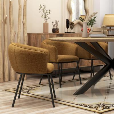 ALVIN-Poltrona da tavolo in tessuto Luxury Senape