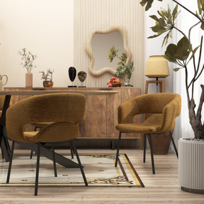 TRAVIS-Sillón de mesa de tela Luxury mostaza