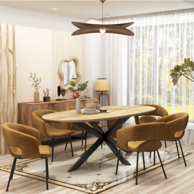 TRAVIS-Poltrona da tavolo in tessuto Luxury Senape