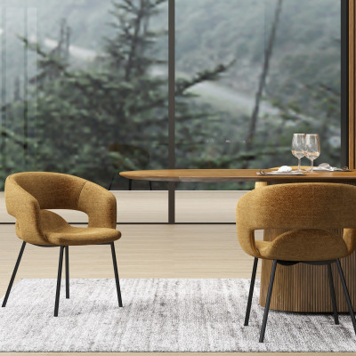 TRAVIS-Fauteuil de table en tissu Luxury Moutarde