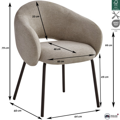 SHARP-Fauteuil de table en tissu Luxury Beige (x2)