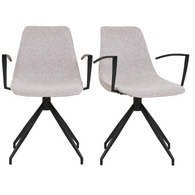 ANDY-Silla giratoria 360° con reposabrazos de tela color arena (x2)