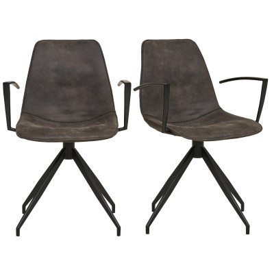 ANDY-Silla giratoria 360° con reposabrazos de microfibra gris (x2)