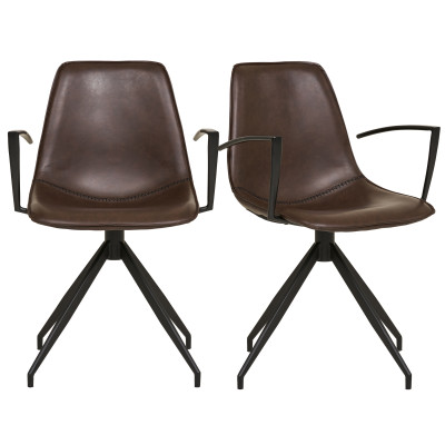 ANDY-Sedia girevole a 360° in similpelle marrone scuro (x2)