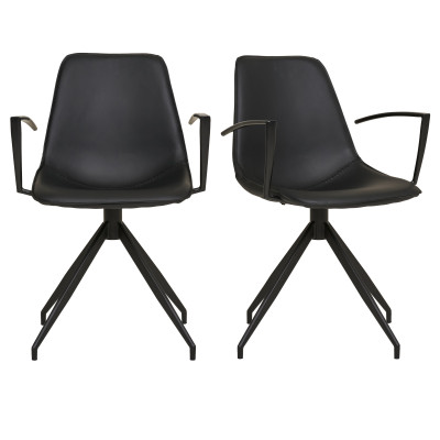 ANDY- Chaise pivotante 360° en cuir synthétique noir (x2)