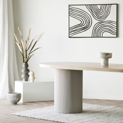 ASH-Mesa de comedor ovalada para 8/10 personas 220 cm fresno y arena