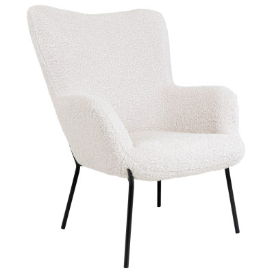 BORIS-Vintage-Sessel und Fußhocker aus ecrufarbenem Bouclé-Stoff