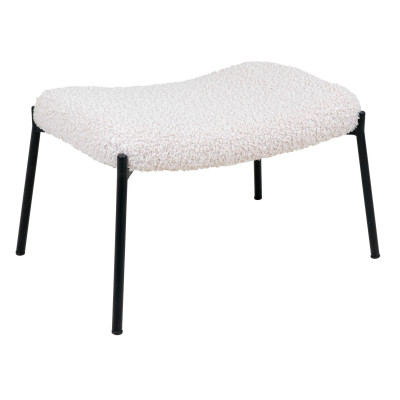 BORIS-Fauteuil et repose-pied vintage en tissu bouclé écru