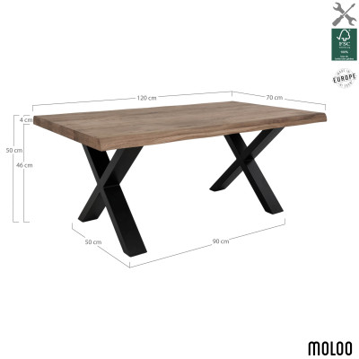 CALVI-Mesa de centro en roble ahumado macizo 70x120 cm