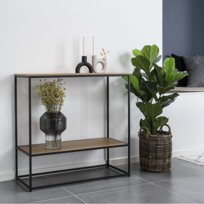 CHIC-Mesa consola en roble y metal 80x80 cm