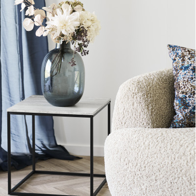 CHIC-Table d’appoint décor travertin et métal 45x45 cm