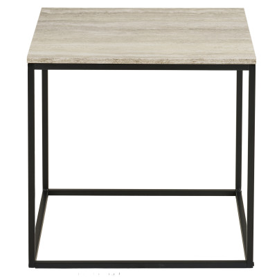 CHIC-Tavolino laterale in travertino e metallo 45x45 cm
