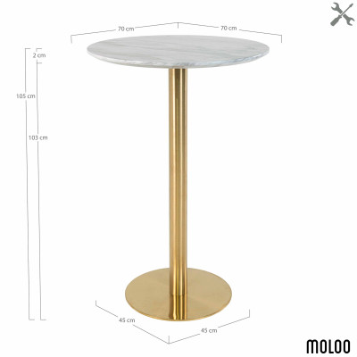 COOPER-Table de bar décor marbre et laiton ø70x105 cm