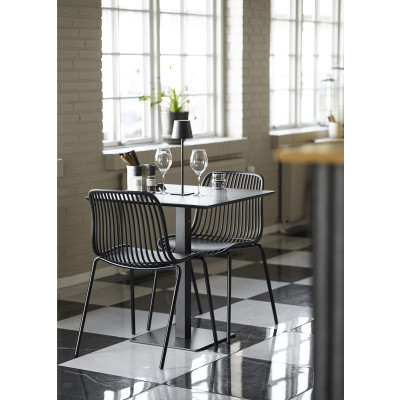 FADO-Table de café 2 personnes décor pierre et acier 70x70 cm