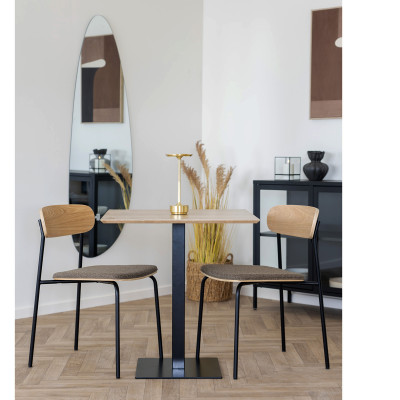 FADO-Mesa de centro para 2 personas acabado en madera y acero 70x70cm