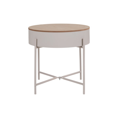JERY-Tavolino in acciaio beige e legno naturale ø40 cm