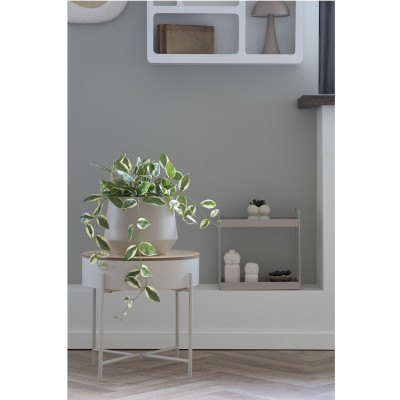 JERY- Table d’appoint en acier beige et bois naturel ø40 cm