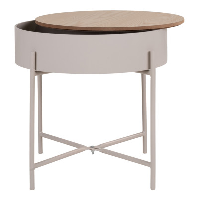 JERY-Tavolino in acciaio beige e legno naturale ø40 cm