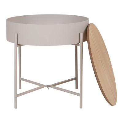JERY- Table d’appoint en acier beige et bois naturel ø40 cm