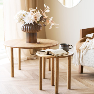 JUR-Table basse en chêne massif nature, ø70 cm