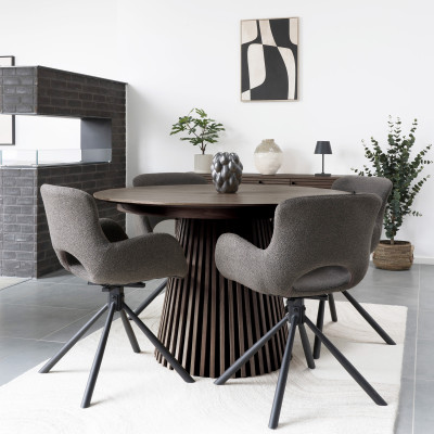 KAIRN- Table extensible 2 allonges 6/8 personnes ø120cm chêne fumé