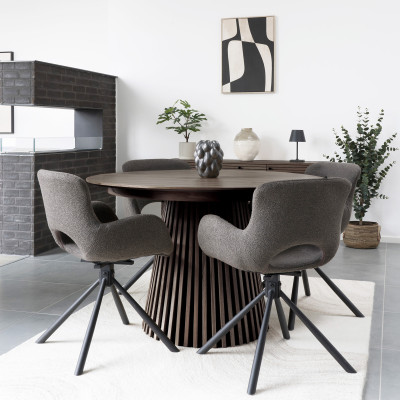 KAIRN- Table extensible 3 allonges 10/12 personnes ø120cm chêne fumé