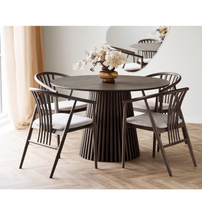 KAIRN-Tavolo da pranzo rotondo per 4 persone ø120 cm rovere affumicato