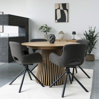 KAIRN-Tavolo allungabile con 2 prolunghe 6/8 posti ø120cm rovere