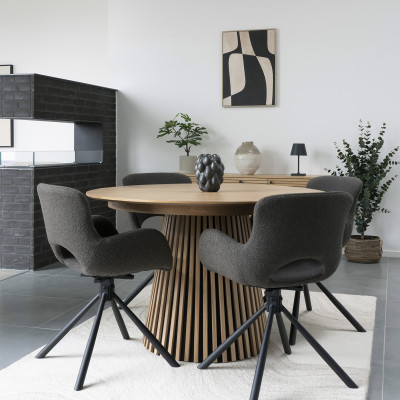 KAIRN-Mesa extensible con 3 extensiones 10/12 personas ø120 cm roble