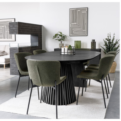 KAIRN- Table extensible 2 allonges 6/8 personnes ø120cm chêne noir