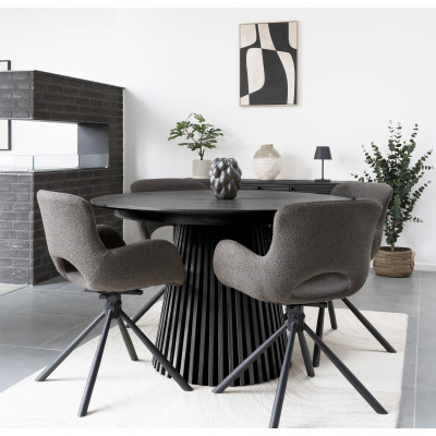 KAIRN- Table extensible 2 allonges 6/8 personnes ø120cm chêne noir