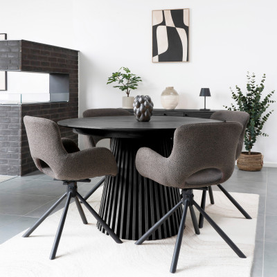 KAIRN-Tavolo allungabile 3 prolunghe 10/12 posti ø120cm rovere nero