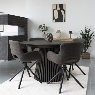 KAIRN-Mesa de comedor redonda para 4/6 personas ø140 cm roble negro